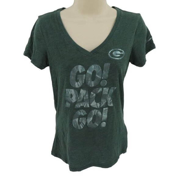 Nike Womens Small Go Pack Go Green Bay Packers V Neck Tee Shirt Top NFL Apparel - Picture 1 of 10
